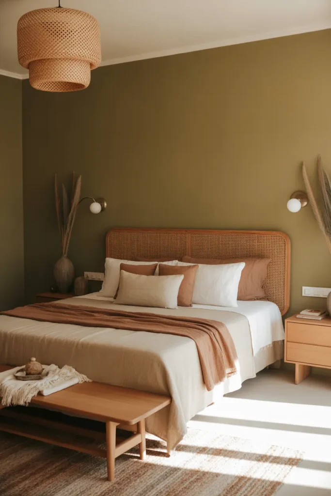  Olive Green Bedroom with Earthy Neutral Decor