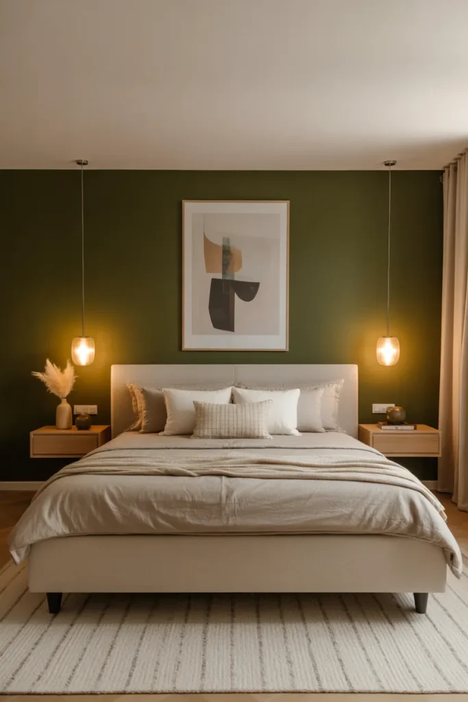  Olive Green Accent Wall Behind the Bed