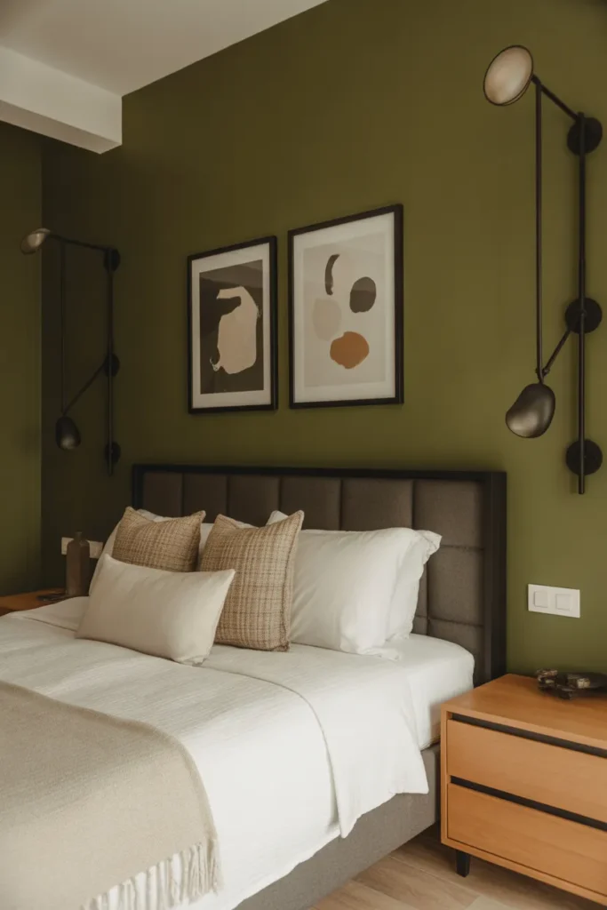  Olive Green Bedroom with Black Accents