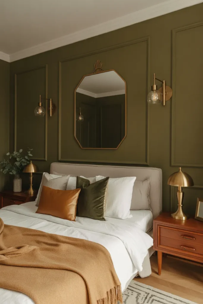 Olive Green Bedroom with Gold Accents