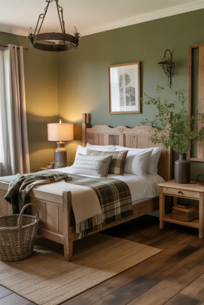  Olive Green Bedroom with Rustic Charm
