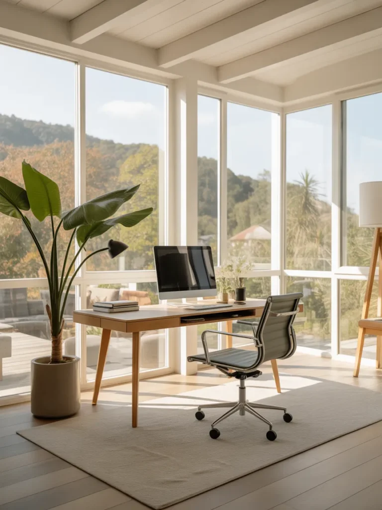 Home Office with Large Picture Windows
