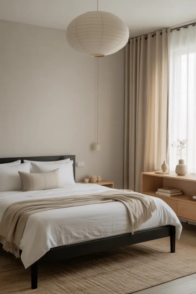  Japandi Bedroom Featuring a Black Bed Frame