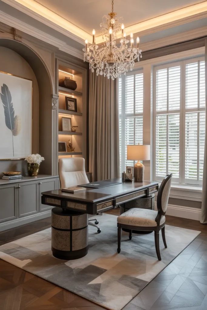 Luxury Home Office With Statement Lighting
