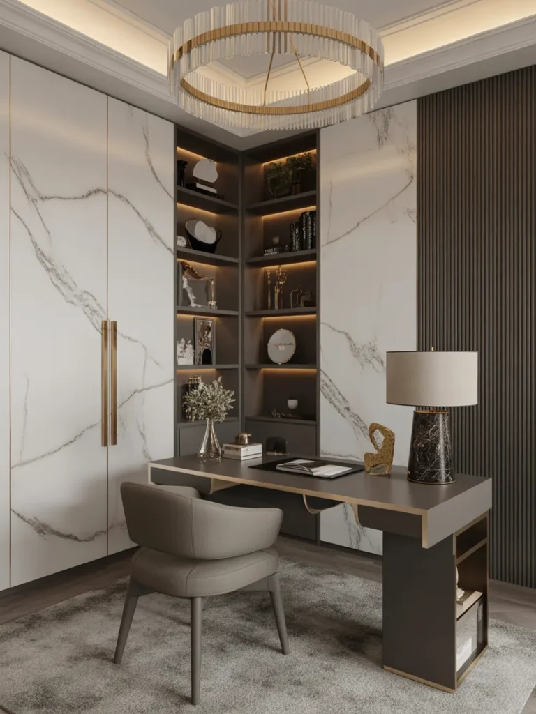 Luxury Home Office with Marble Accents