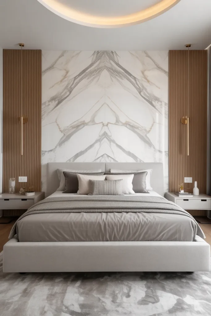 Marble Accent Wall Behind the Bed