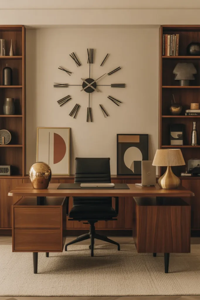  Mid Century Modern Office with Large Wall Clock