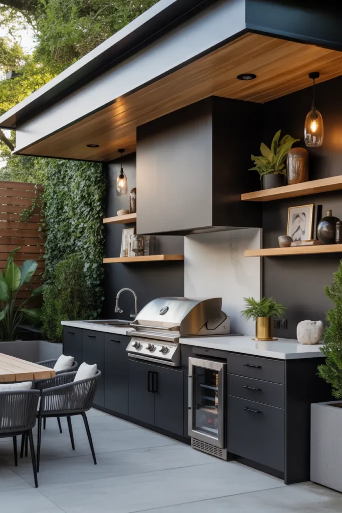 Modern Black Outdoor Cooking Space
