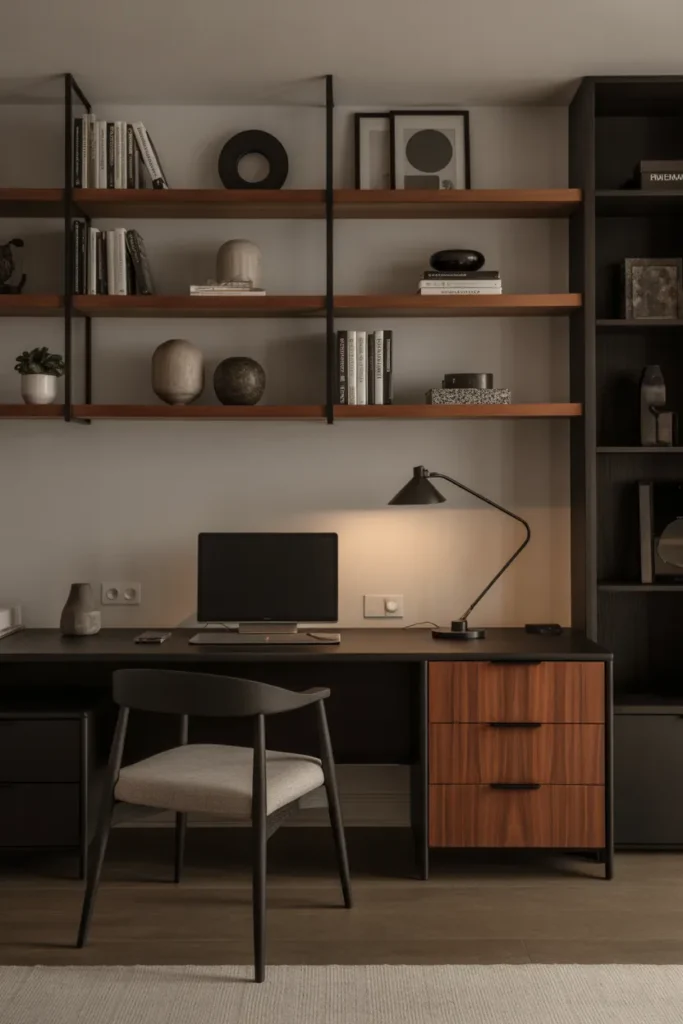 Modern Home Office with Black and Wood Accents