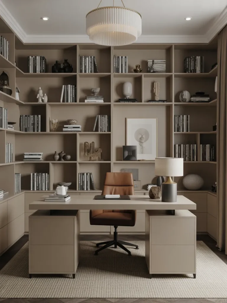 Modern Home Office with Floor-to-Ceiling Bookshelves