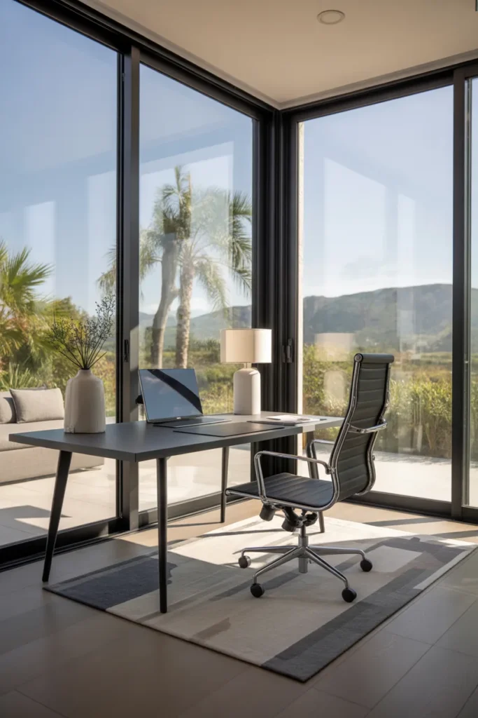 Modern Home Office with Floor-to-Ceiling Windows