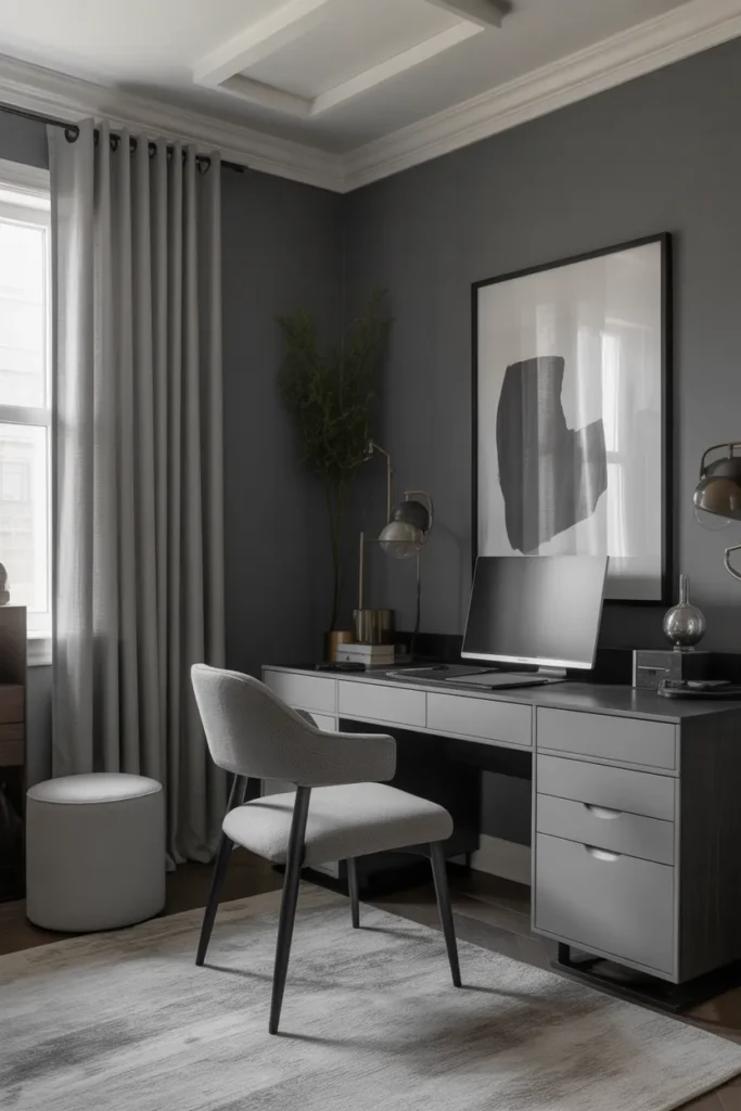 Monochromatic Home Office with Elegant Details