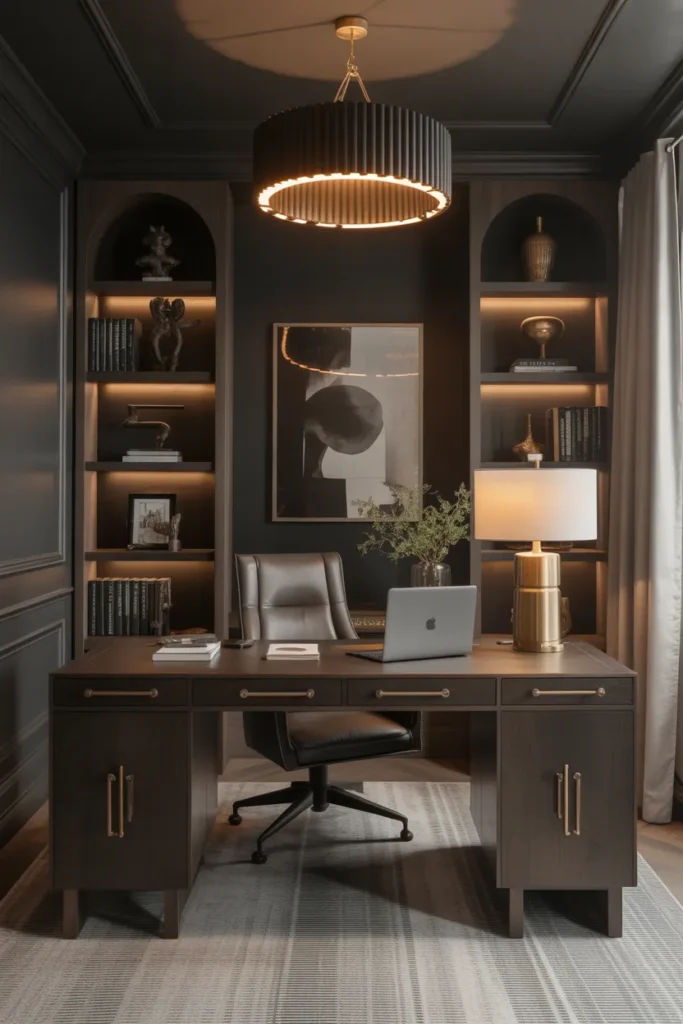 Moody Dark Office With Luxury Touches