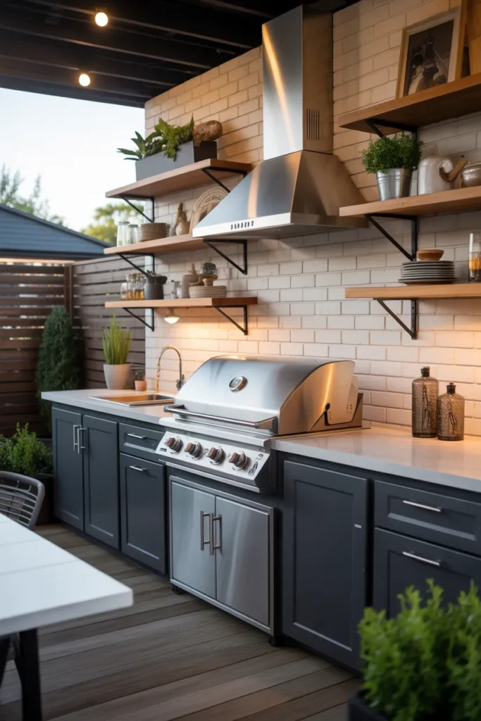 Outdoor Kitchen with Open Shelving