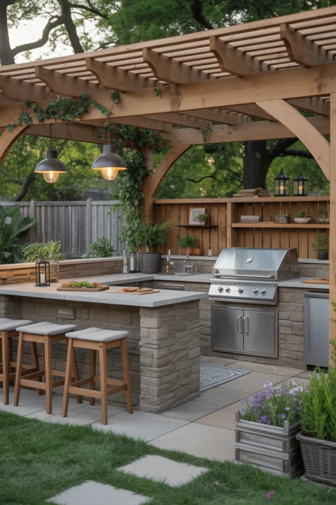 Outdoor Kitchen with Pergola Cover
