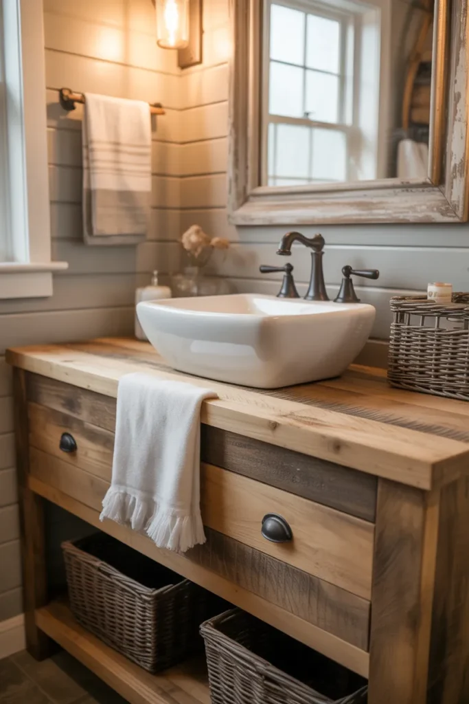 Reclaimed Wood Vanity With Vintage Charm