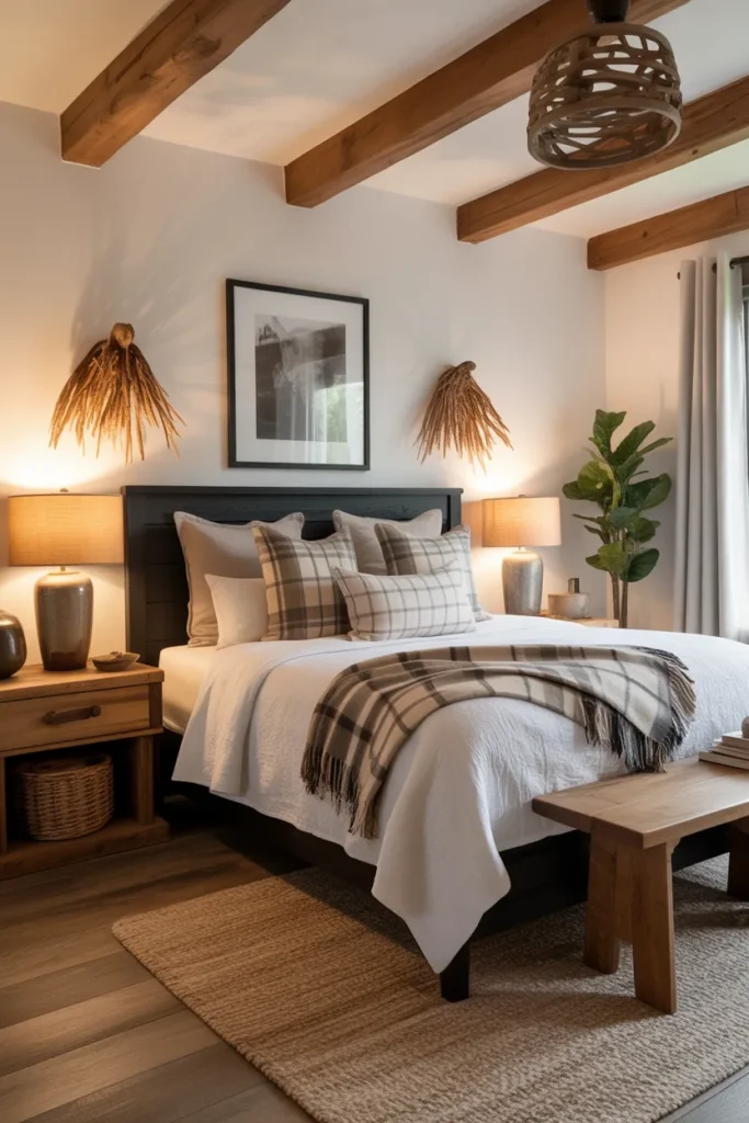  Rustic Wood and Black Bed Frame Combination