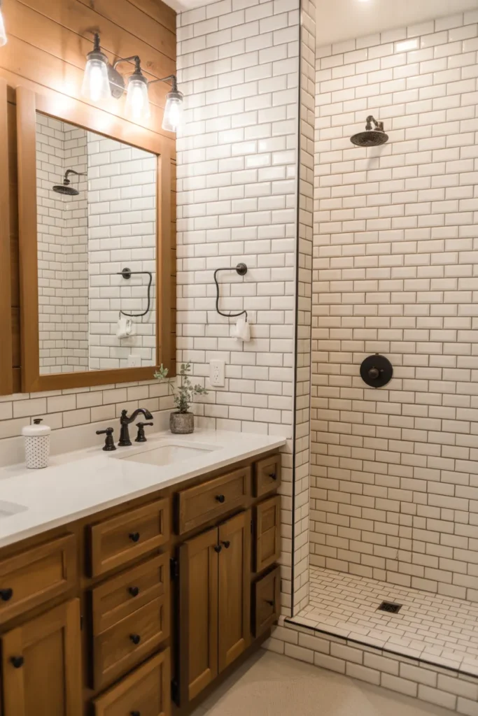 Rustic Wood and White Tile Combination