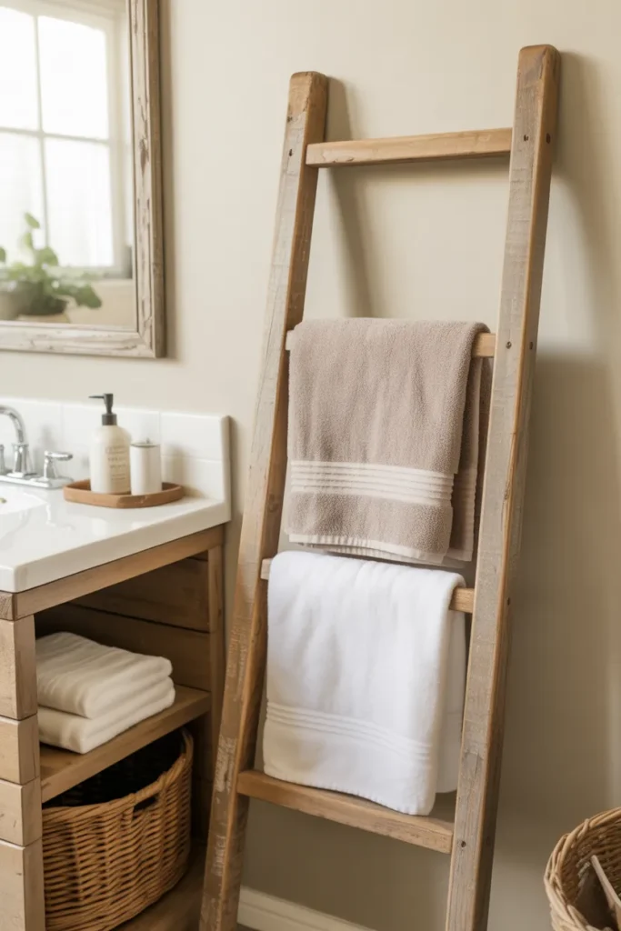 Rustic Wooden Ladder Towel Rack