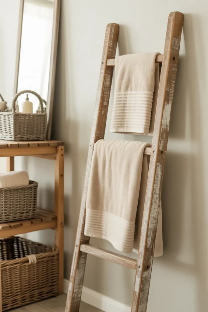 Rustic Wooden Ladder Towel Rack