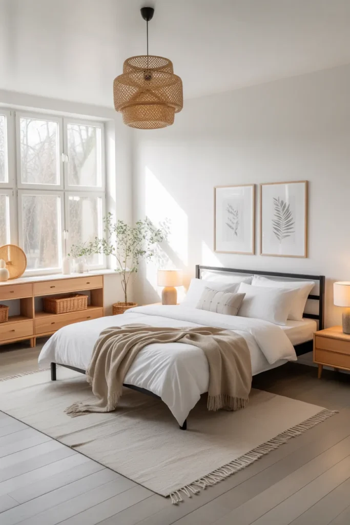  Scandinavian Bedroom with a Black Bed Frame