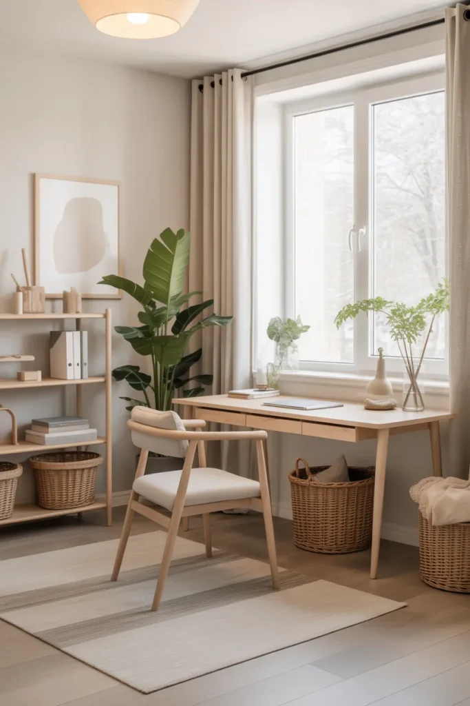 Scandinavian Home Office With Cozy Elements