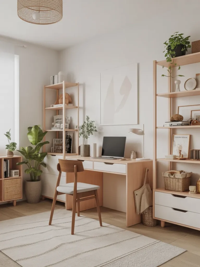 Scandinavian Home Office with Wood Accents
