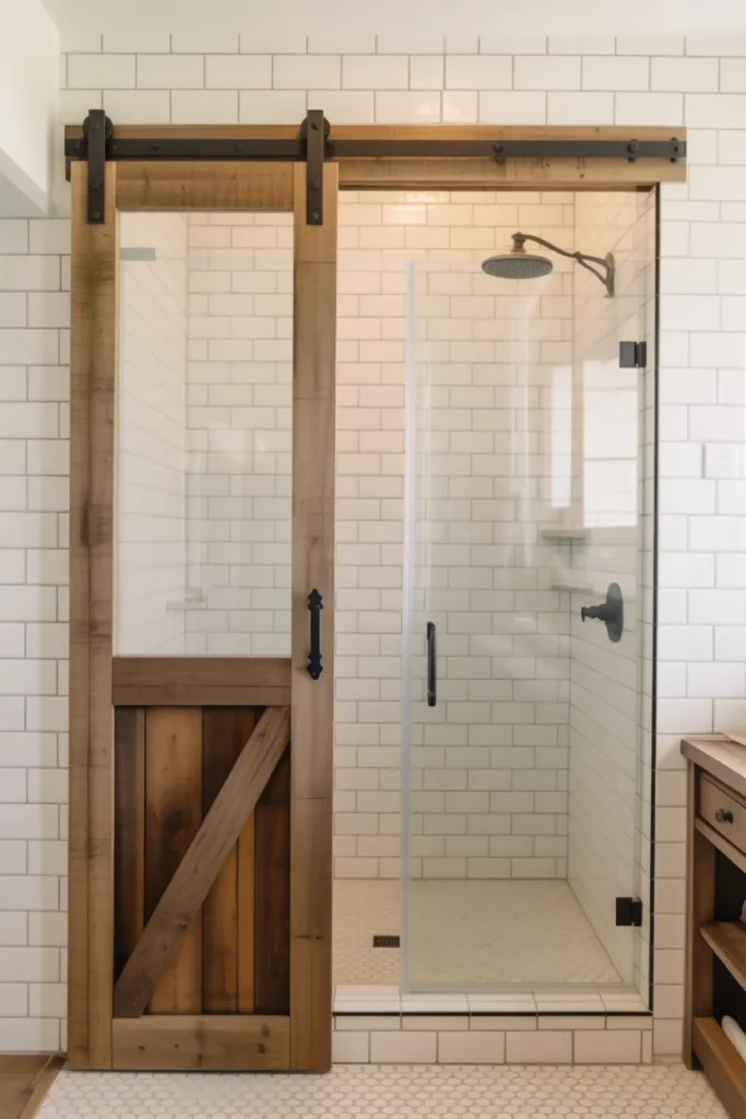 Sliding Wood-Framed Shower Door