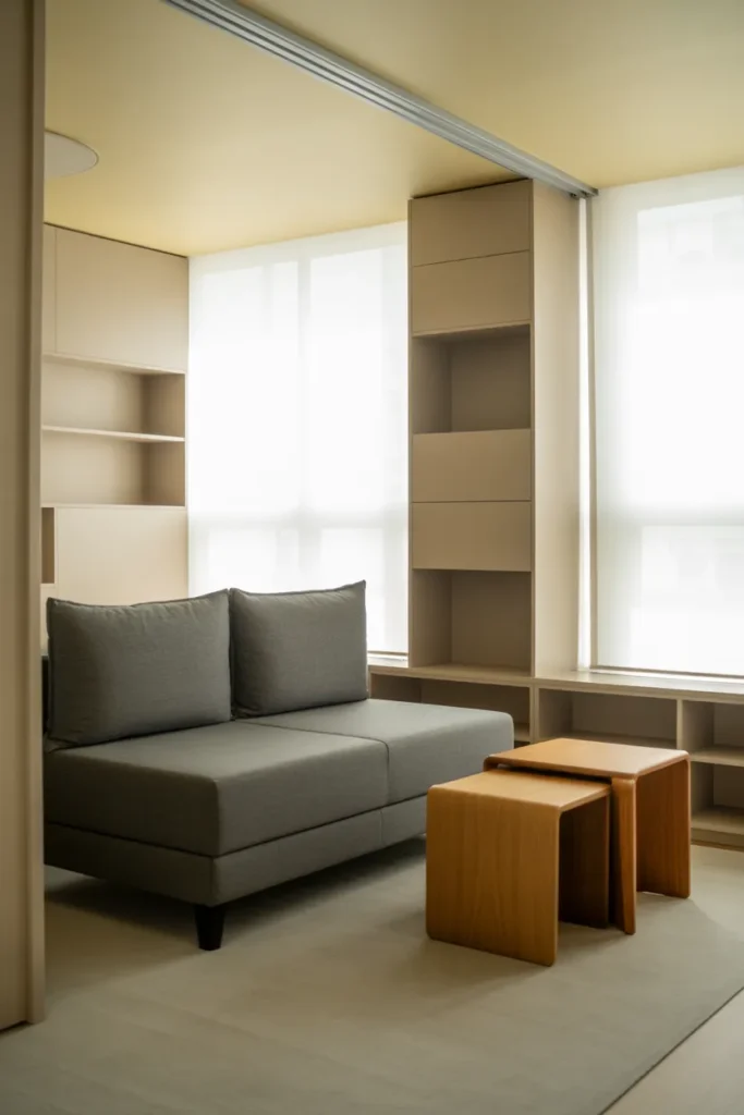Small Apartment Living Room with Multifunctional Furniture