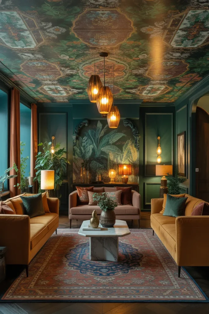 Wallpapered Ceiling for Bold Personality