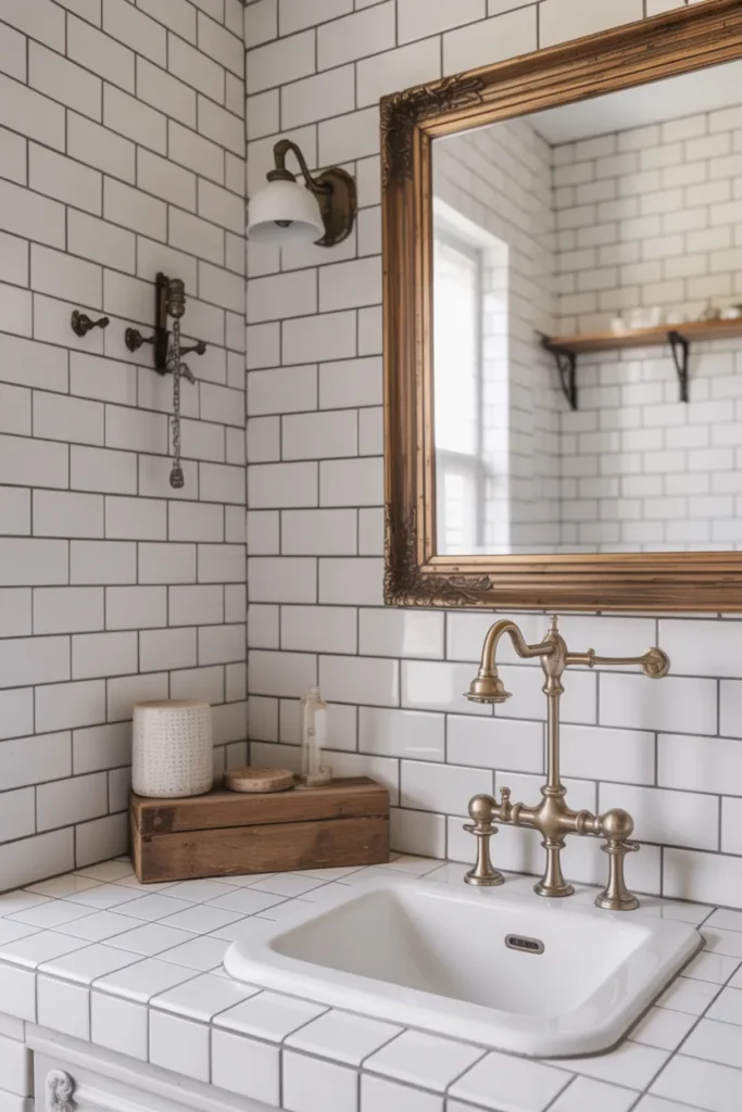White Subway Tile with Dark Grout