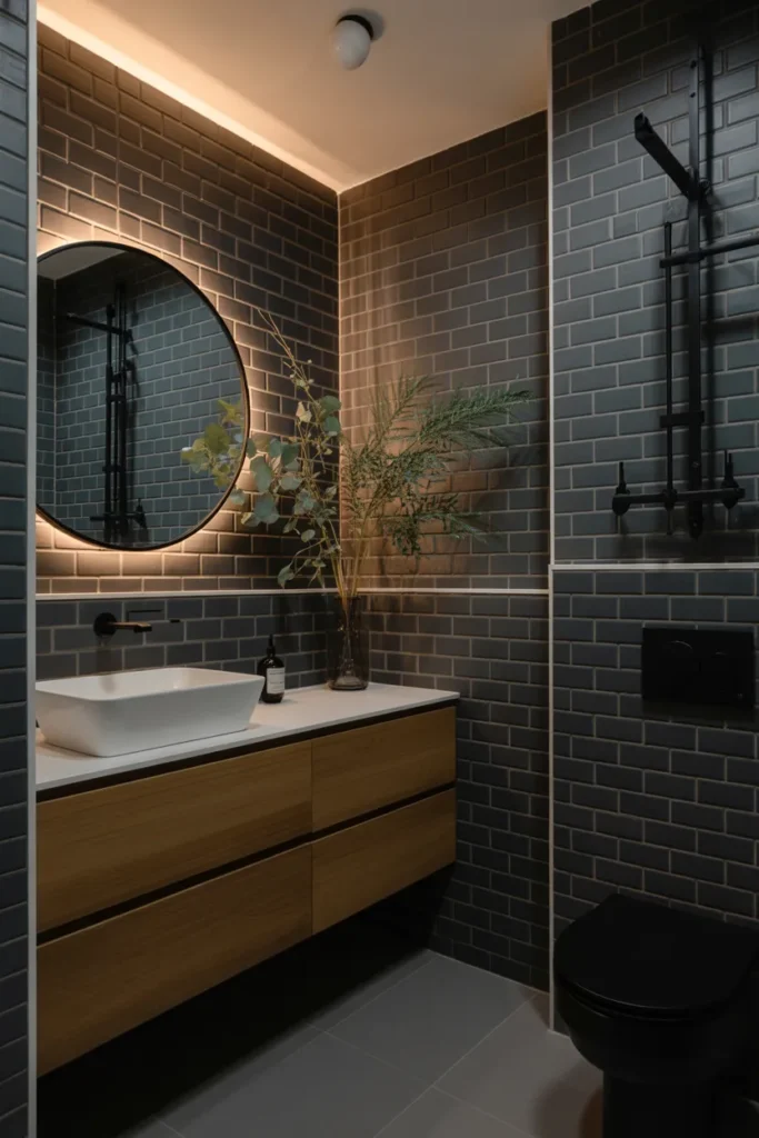 Matte Black Subway Tile Walls for a Sleek Contemporary Look
