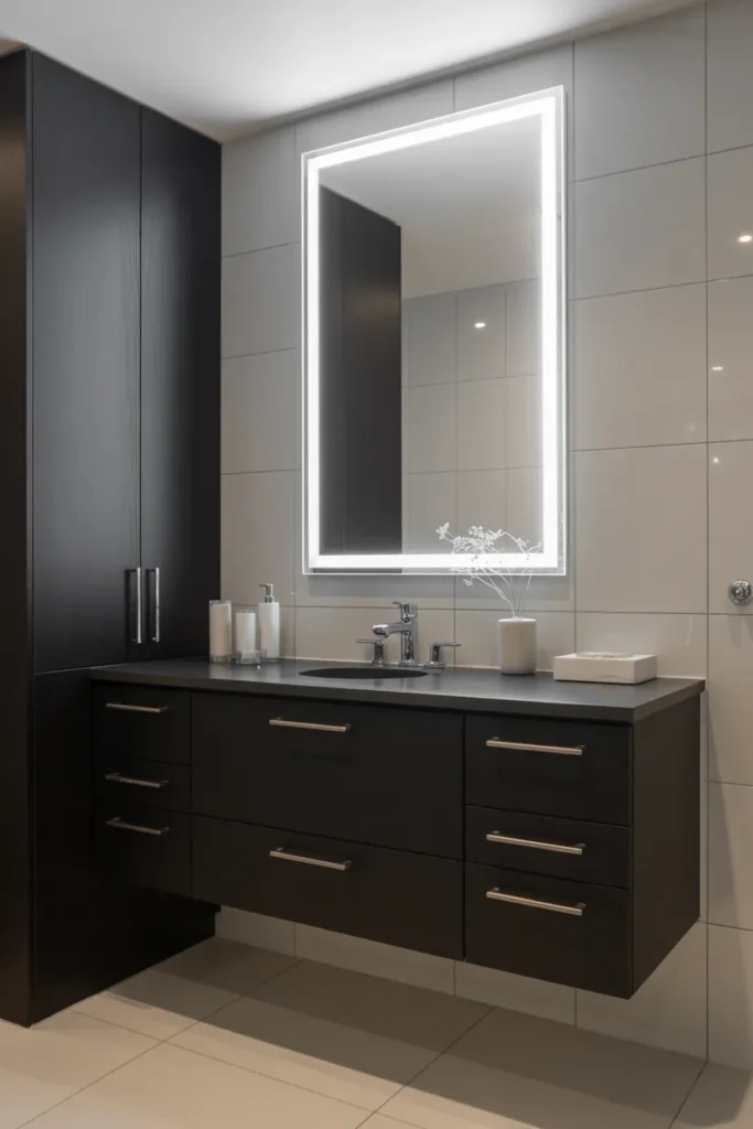  Black Floating Vanity with Brushed Silver Accents