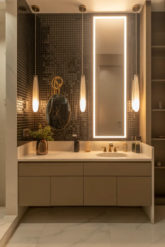 Black Mosaic Tile Feature Wall with Luxurious Texture