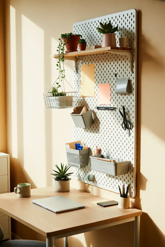  Office Desk with Pegboard Organization