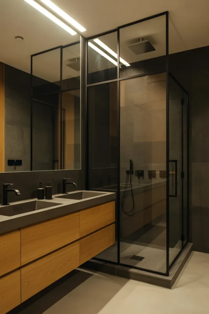  Black Bathroom with Floor-to-Ceiling Stone Walls