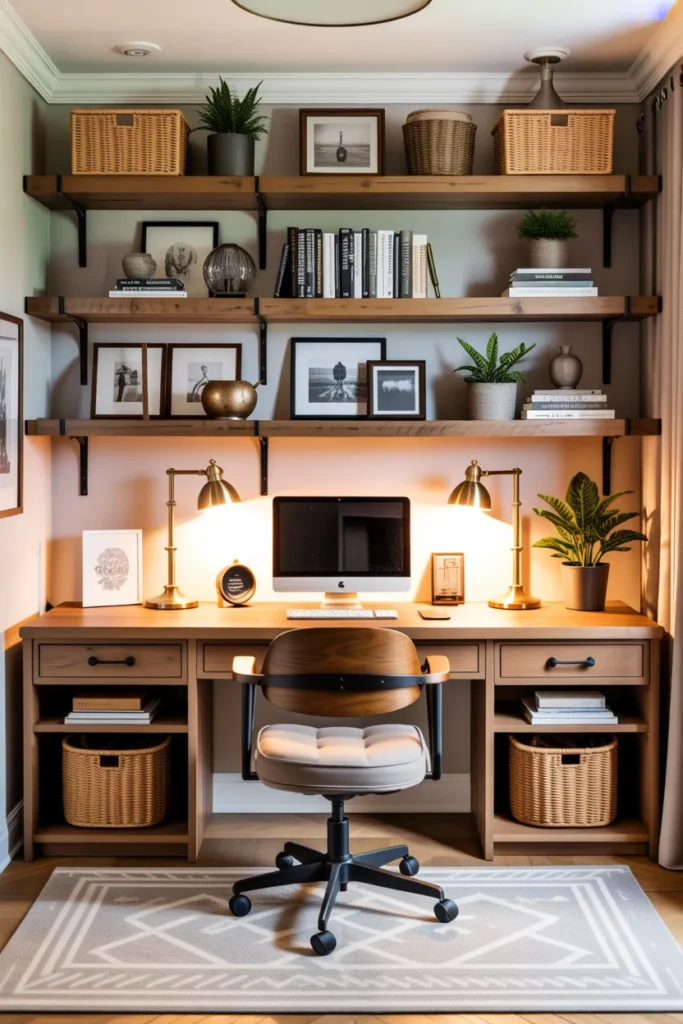  Rustic Office with Rustic Floating Shelves
