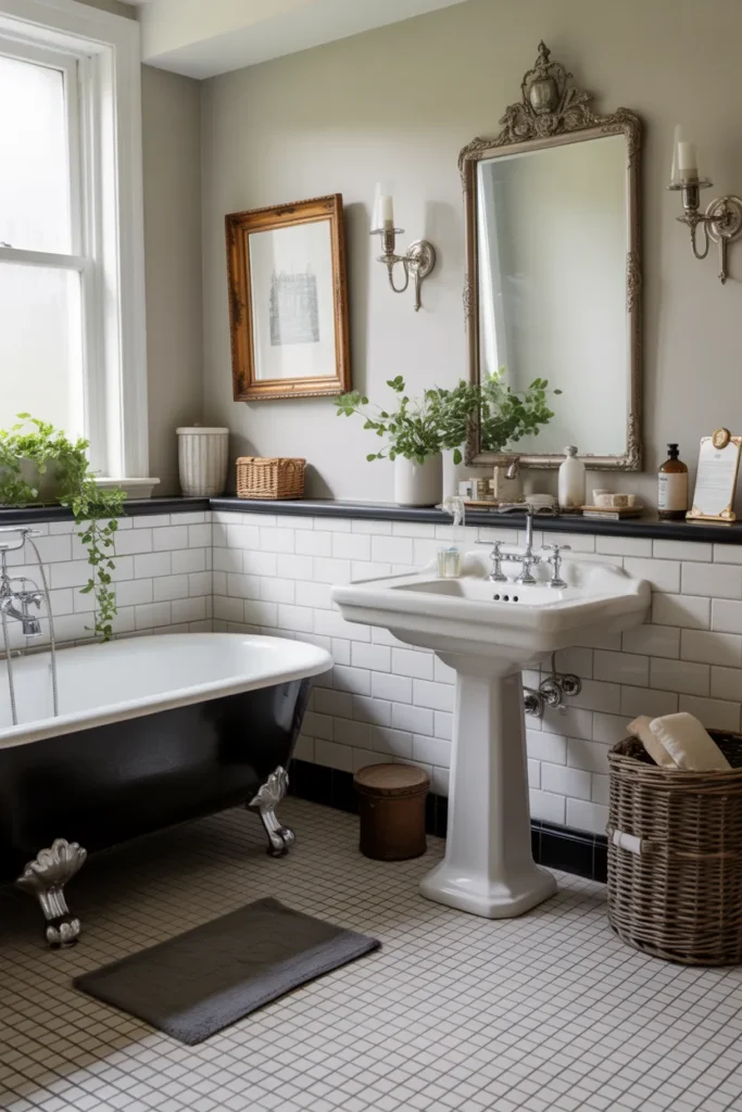  Vintage Black and White Octagon Floor Tiles