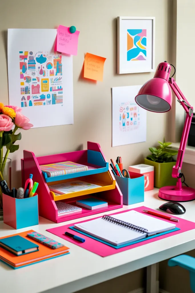  Creative Office Desk with Colorful Accessories