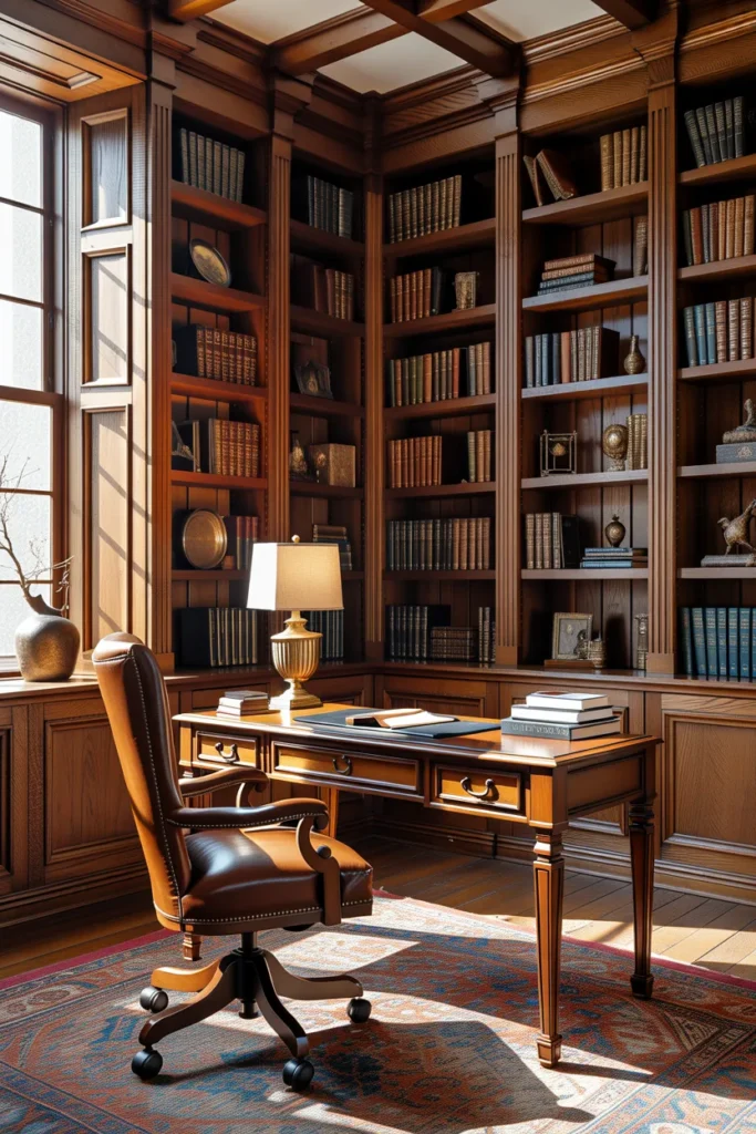  Rustic Office with Vintage Library Style