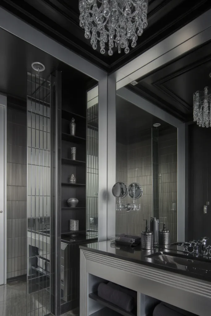  Elegant Black Ceiling with Silver Lighting Fixtures
