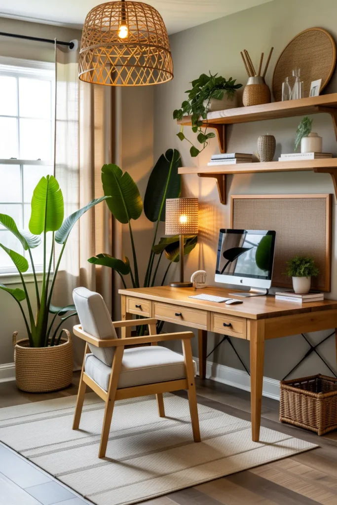  Rustic Office with Greenery and Natural Elements