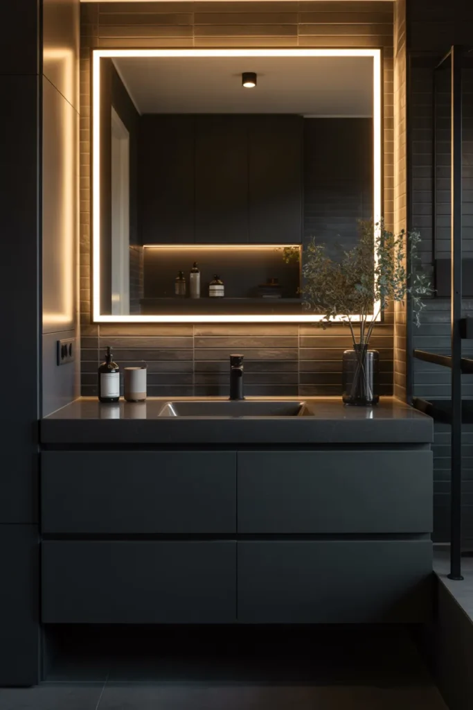  Black Bathroom with LED Backlit Mirror
