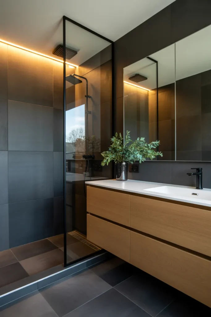 Black Large-Format Tile Bathroom for a Seamless Modern Finish