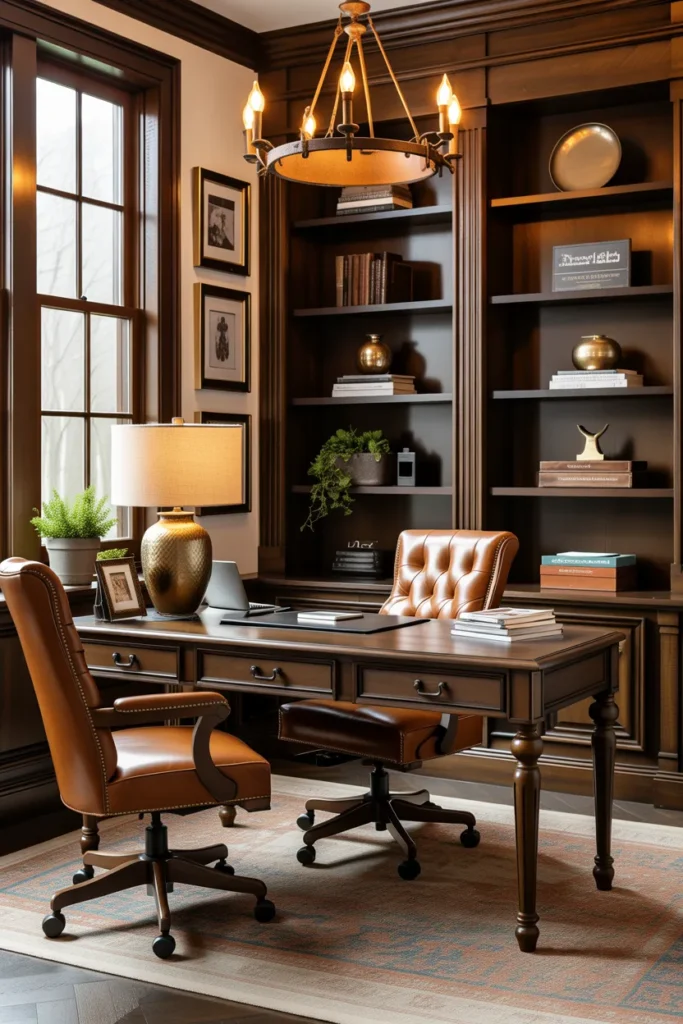  Rustic Office with Dark Wood Elegance