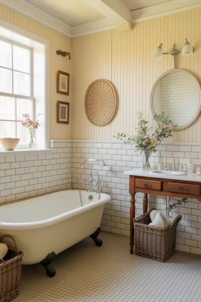   Soft Ivory Beadboard and Subway Tile Combination
