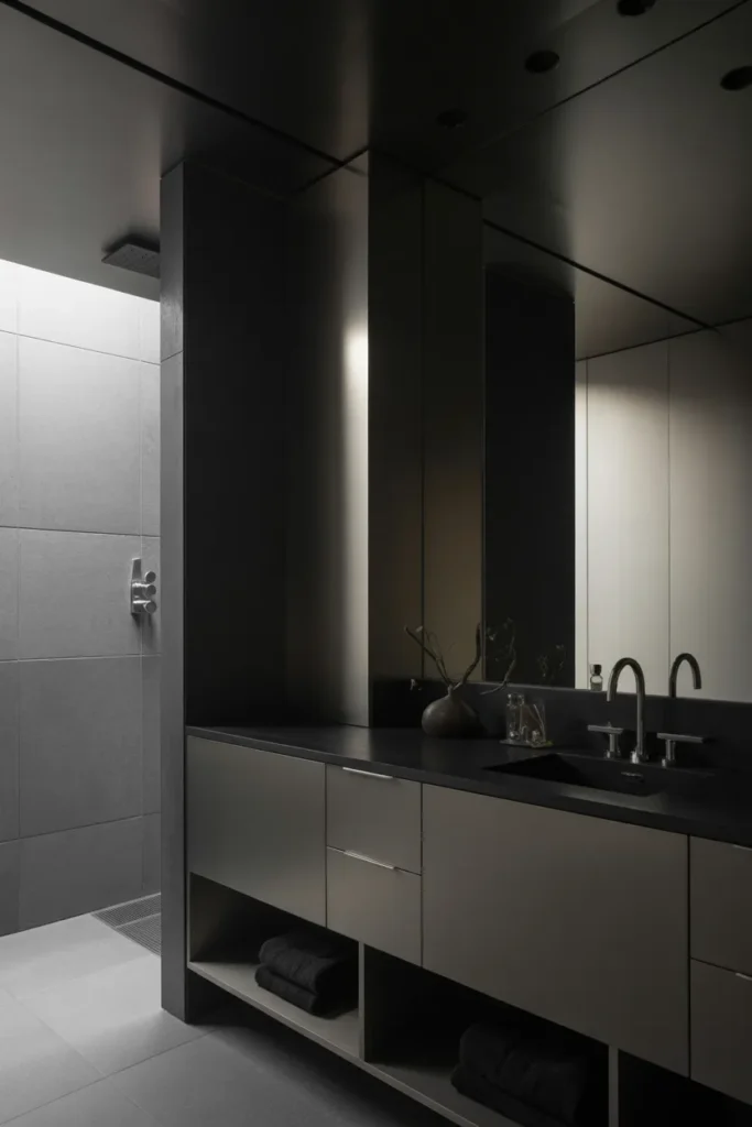   Black and Silver Minimalist Bathroom Design