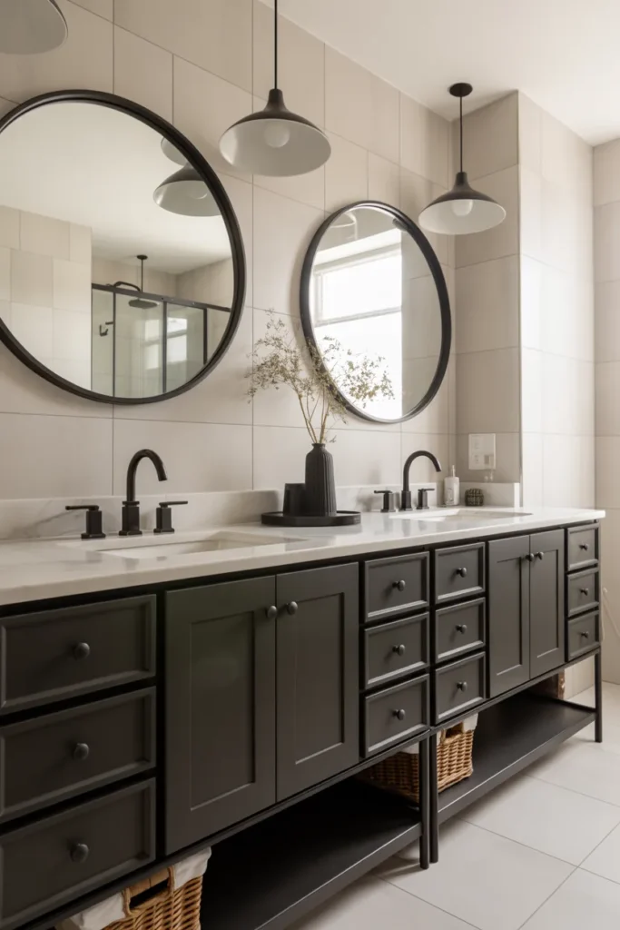  Modern Black Bathroom with Double Vanity