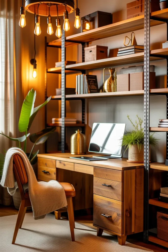  Rustic Office with Black Metal and Wood Accents
