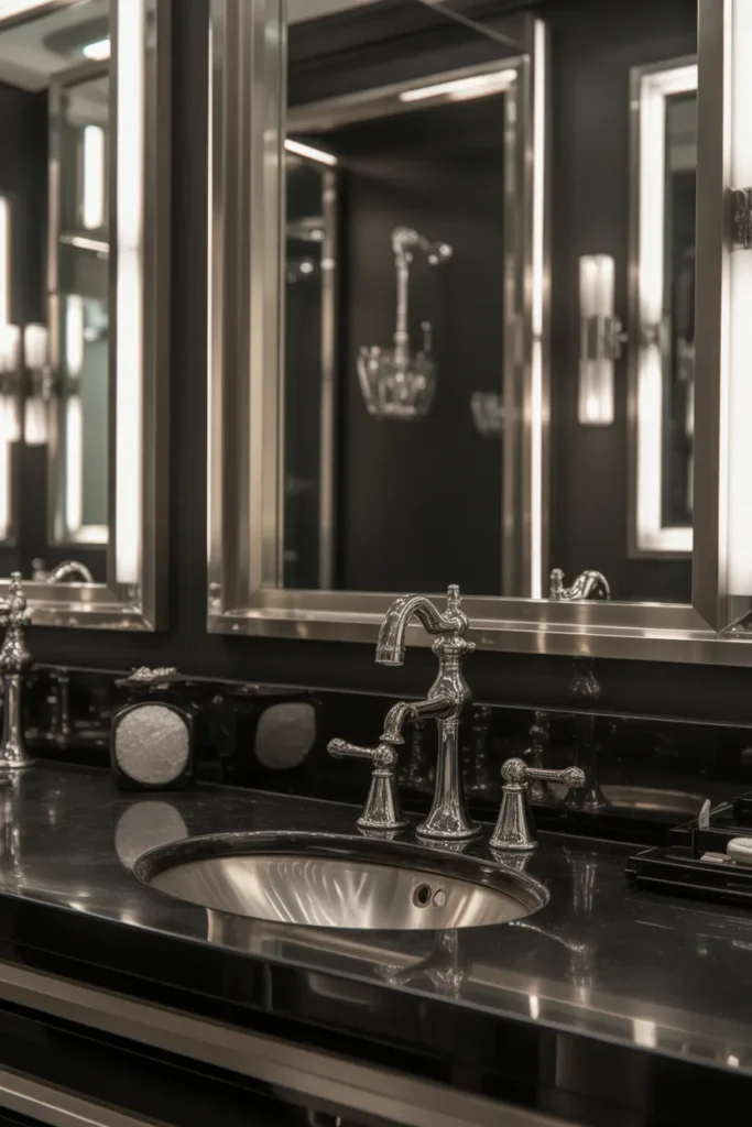   Black and Silver Luxury Powder Room